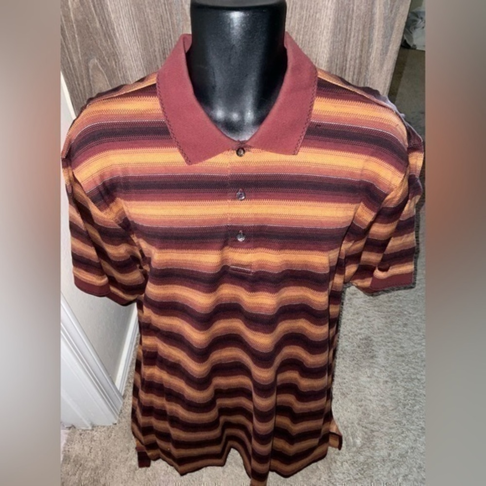 Men’s used Izod Golf polo shirt size XL striped brown yellow cotton